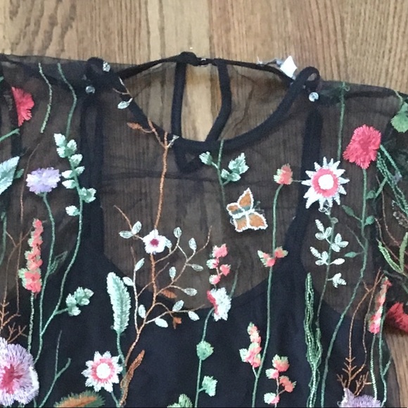 NWOT Mesh Floral Black Dress - Picture 2 of 5